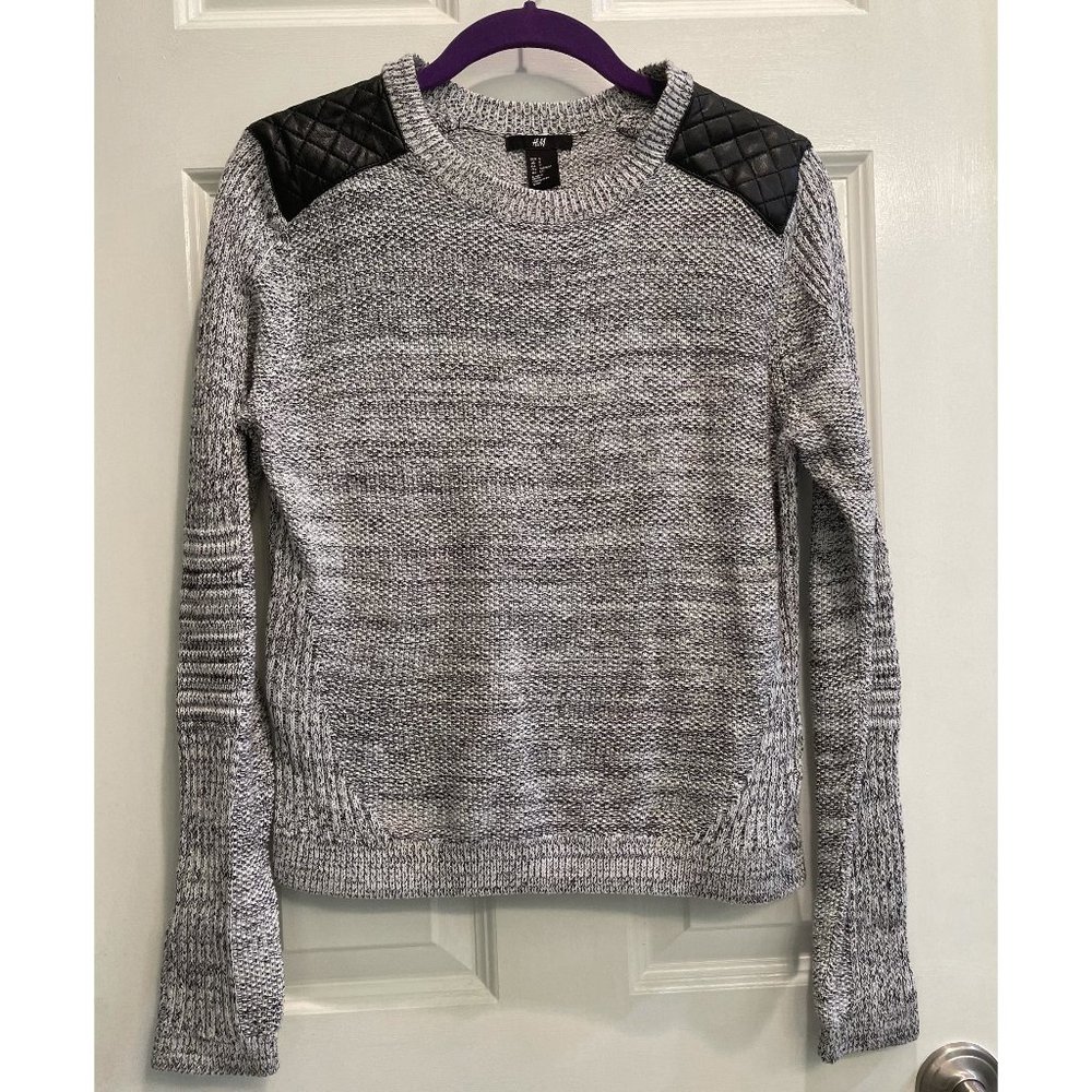 Gray sweater with leather shoulders
